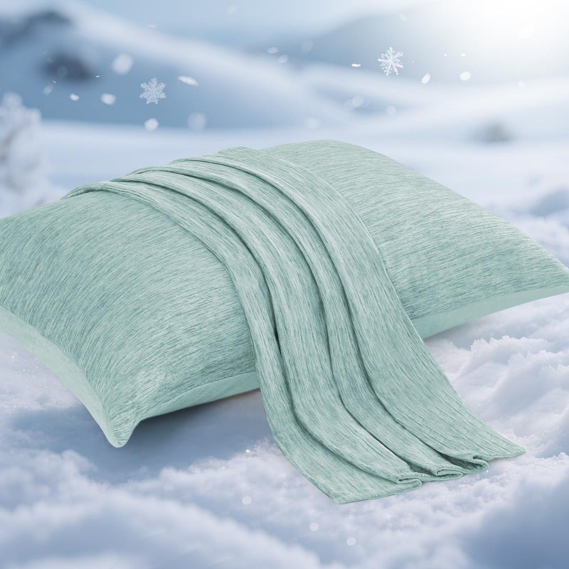 Elegear Cooling Pillow Cases for Hot Sleepers, Japanese Q-Max 0.5 Cooling Pillowcases, Both Sides(Cooling/Cotton), Breathable Soft Pillowcase for Hair and Skin, Set of 2-Green (Queen (20'' x 30'')) - Image 1