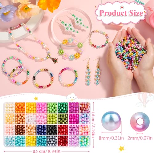 Jollidecor Pearl Beads for Jewelry Making, 8MM 32Colors Round Pearls with Holes, 1000Pcs Handcrafted Colorful Loose Spacer Small Filler DIY Craft Bracelet Necklace Earrings Making, 082 - Image 2