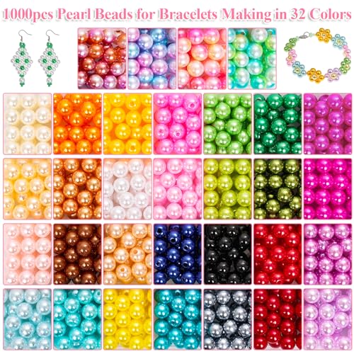 Jollidecor Pearl Beads for Jewelry Making, 8MM 32Colors Round Pearls with Holes, 1000Pcs Handcrafted Colorful Loose Spacer Small Filler DIY Craft Bracelet Necklace Earrings Making, 082 - Image 3