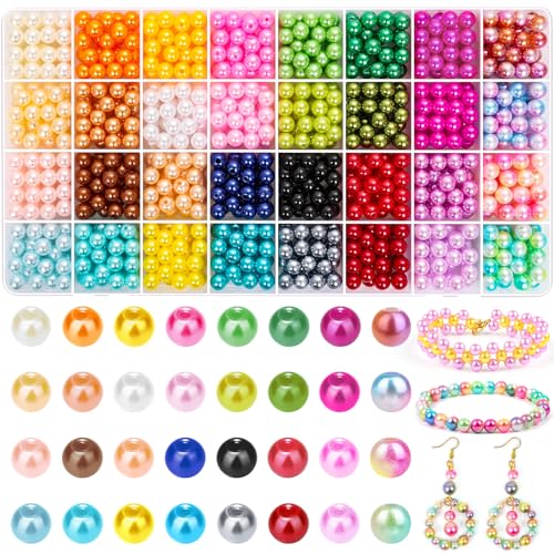 Jollidecor Pearl Beads for Jewelry Making, 8MM 32Colors Round Pearls with Holes, 1000Pcs Handcrafted Colorful Loose Spacer Small Filler DIY Craft Bracelet Necklace Earrings Making, 082 - Image 1