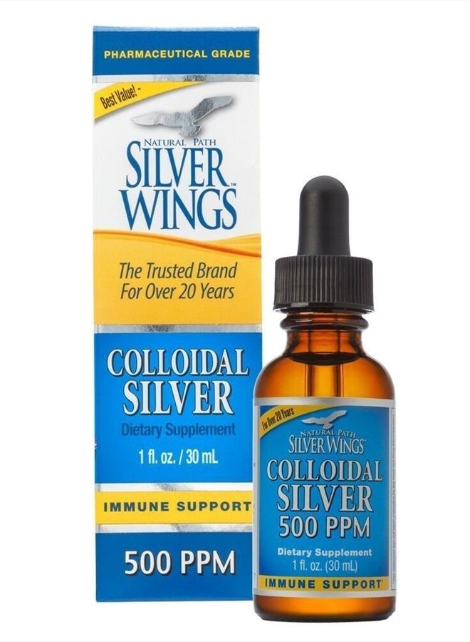 Natural Path Silver Wings فضة غروية 500PPM، 1 أونصة سائلة، سائل بني كهرماني لدعم المناعة - Image 1