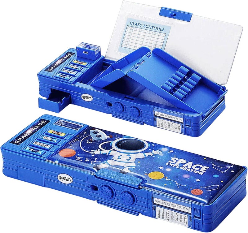 Pop Up Pencil Case: Blue Password Lock Design - Multifunction Stationery Organizer For Kids School Supplies - Image 1