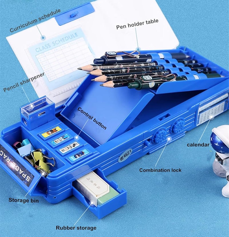 Pop Up Pencil Case: Blue Password Lock Design - Multifunction Stationery Organizer For Kids School Supplies - Image 3