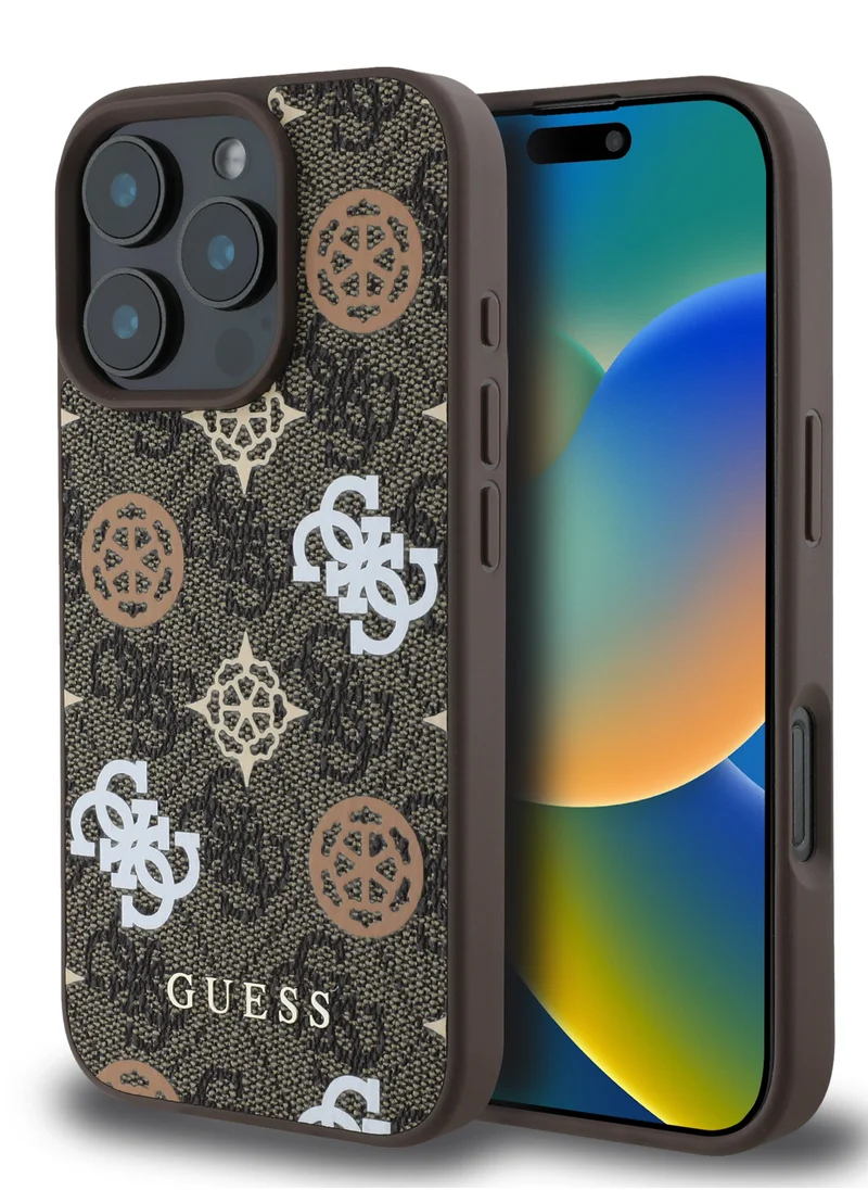 GUESS PU Hard Case With Peony 4G Design For iPhone 16 Pro Max / slim profile / Drop protection / Lightweight Back Cover - Brown