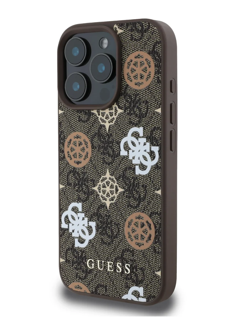 GUESS PU Hard Case With Peony 4G Design For iPhone 16 Pro Max / slim profile / Drop protection / Lightweight Back Cover - Brown