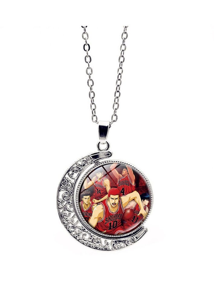 KUYING New Slam Dunk Double Sided Rotating Moon Pendant Necklace 
