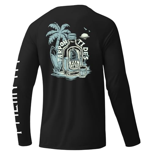 Palmyth Mens Fishing Shirts Long Sleeve Sun Protection Shirts UPF 50 Rash Guard TShirt Tee Black Tarpon Tides M - Image 1