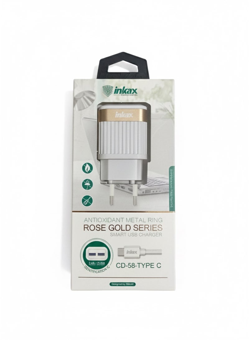 إنكاكس شاحن تايب سي فاست انكاس CD-58 تايب سي ٢ فتحة USB ٢٫٤ امبير مع كابل تايب سي للاندرويد والموبايلات التايب سي - Image 1