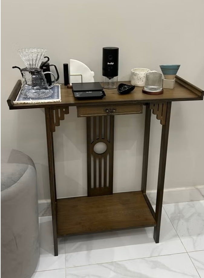 Narrow Console Table for Entryway Brown Bamboo Hallway Table with Drawer for Living Room Bedroom 53x29x82cm - Image 2
