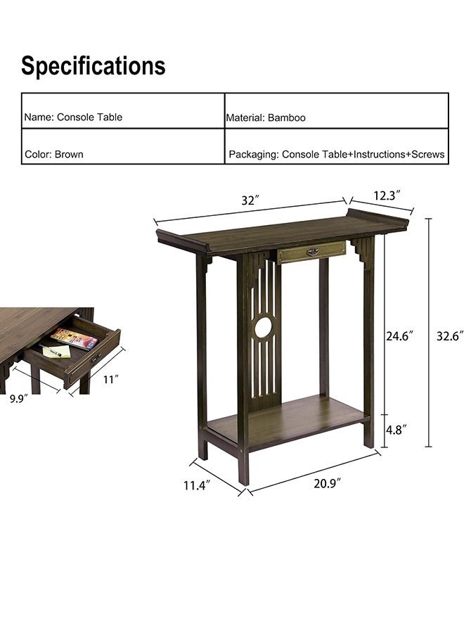 Narrow Console Table for Entryway Brown Bamboo Hallway Table with Drawer for Living Room Bedroom 53x29x82cm - Image 3