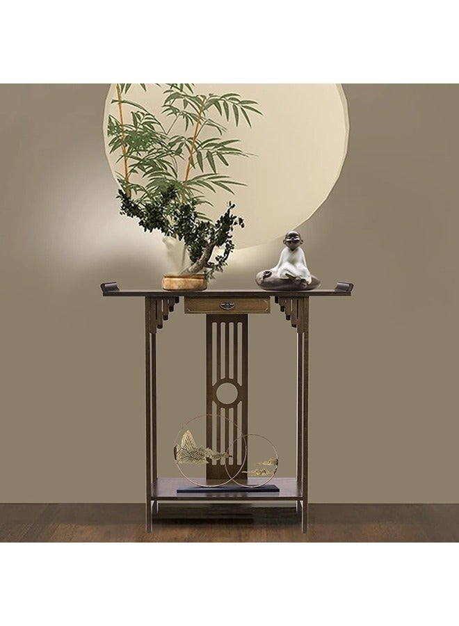 Narrow Console Table for Entryway Brown Bamboo Hallway Table with Drawer for Living Room Bedroom 53x29x82cm - Image 5