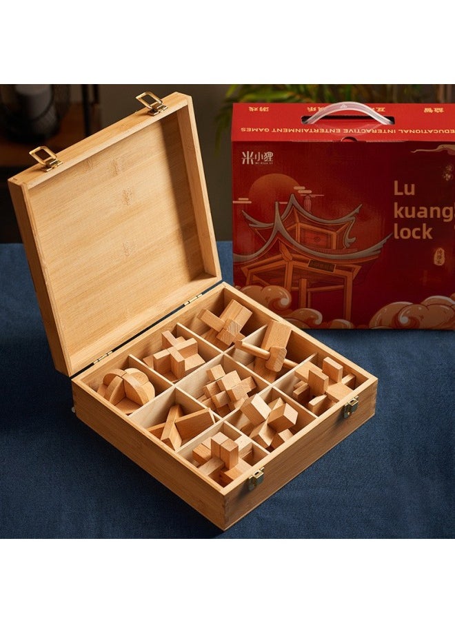 Generic - Luban Lock Kongming Lock Beech Wood Unlock Unleash Unleash Children's Educational Assembled Building Blocks Toys For Boys And Elementary School Students Cheap-Color:[high-end Wooden Box] 9-piece Set A (commended For Kindergarten) - Image 1