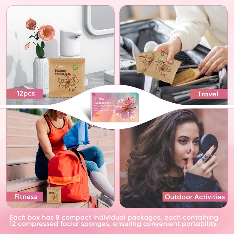 AIDEA أيديا 96 قطعة إسفنجات وجه مضغوطة، إسفنجات للوجه للتنظيف، إسفنجات مكياج تجميلية لتنظيف الوجه، إسفنجات للوجه لغسل الوجه، تقشير، إزالة المكياج، مستلزمات السفر - Image 5