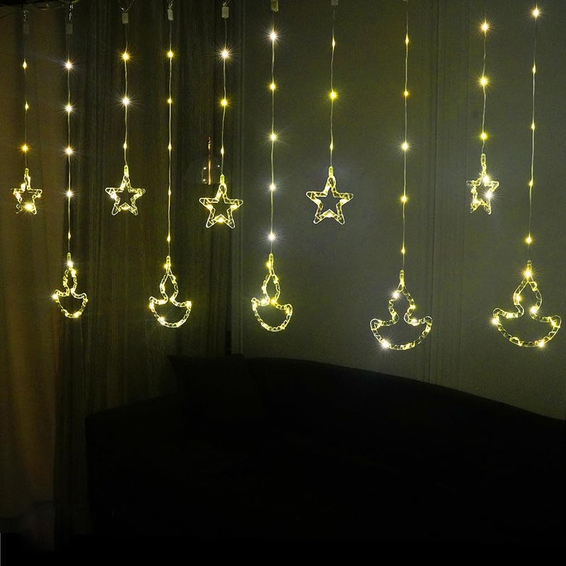 Chronos 3 in 1 Diya Star Curtain Lights for Decoration Window Curtain Hanging Light Decoration for Diwali 3 in 1 Warm White Multicolor TriColor Indian Flag Theme - Image 2