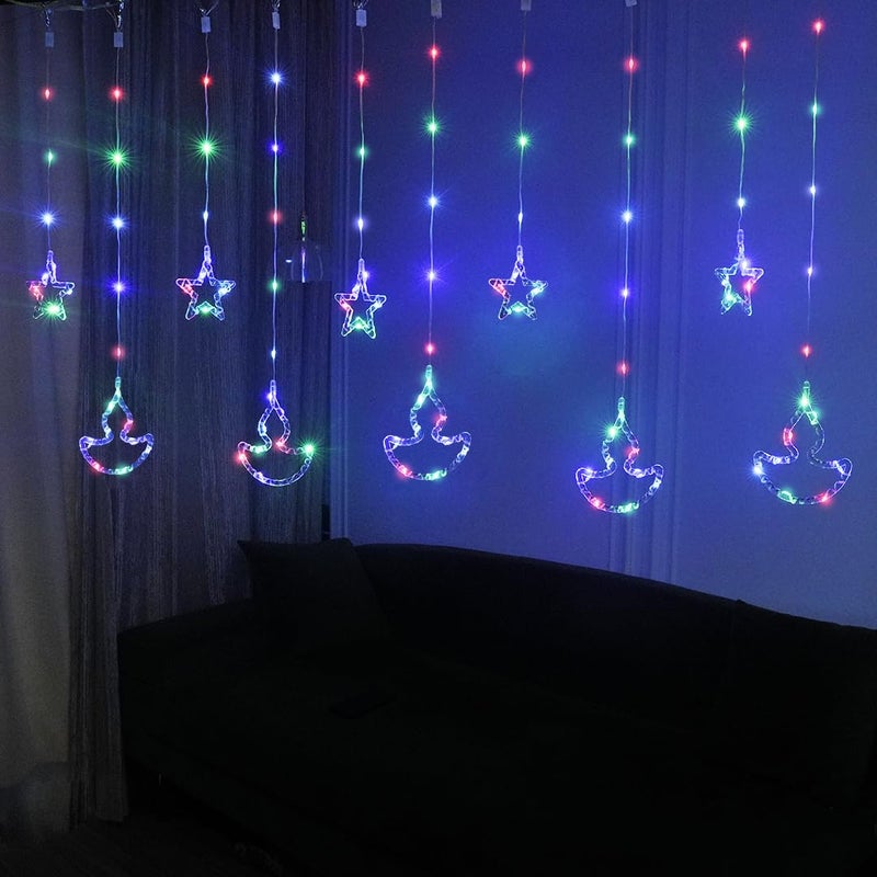 Chronos 3 in 1 Diya Star Curtain Lights for Decoration Window Curtain Hanging Light Decoration for Diwali 3 in 1 Warm White Multicolor TriColor Indian Flag Theme - Image 4