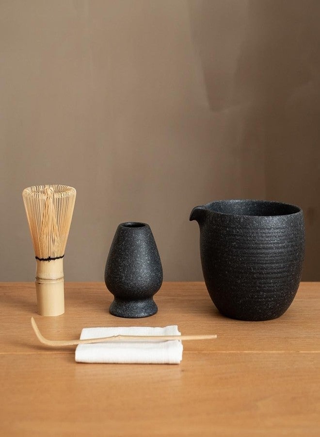 WUSEI 6-pcs Japanese Matcha Whisk Set,Matcha Set Includes 20oz Ceramic Matcha Bowl(Chawan), Bamboo Whisk& Holder, Tea Scoop, Sifter & Tea Cloth,Matcha Kit for Matcha Lovers (Black Stone Glaze) - Image 1