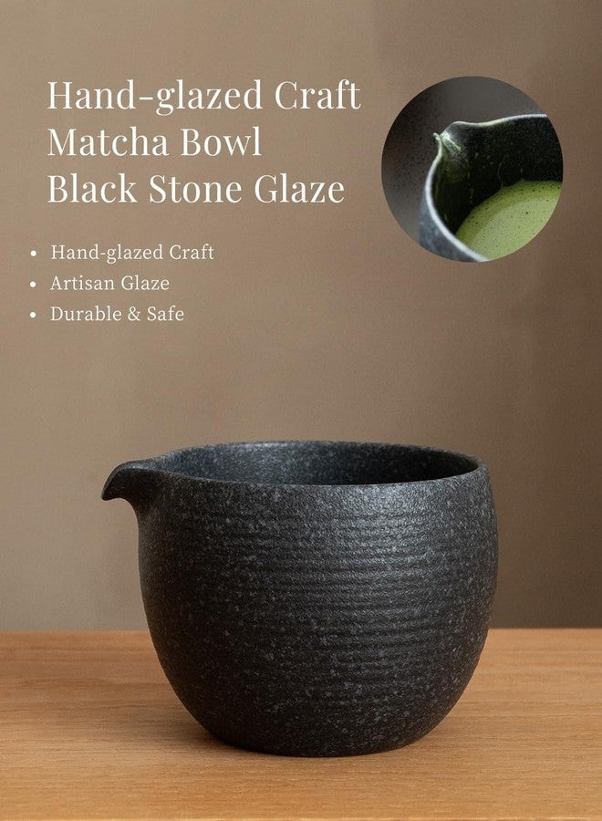 WUSEI 6-pcs Japanese Matcha Whisk Set,Matcha Set Includes 20oz Ceramic Matcha Bowl(Chawan), Bamboo Whisk& Holder, Tea Scoop, Sifter & Tea Cloth,Matcha Kit for Matcha Lovers (Black Stone Glaze) - Image 4