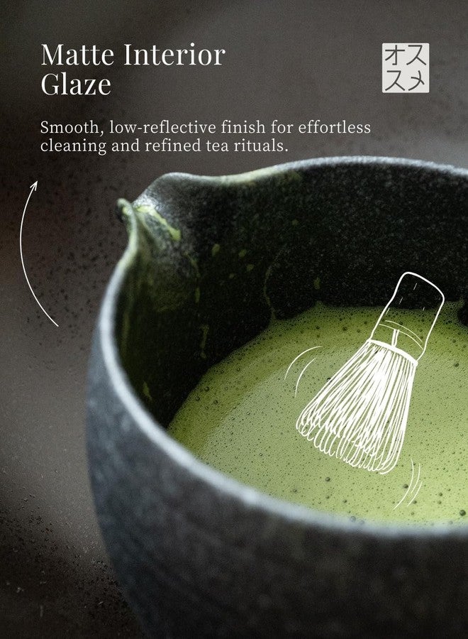WUSEI 6-pcs Japanese Matcha Whisk Set,Matcha Set Includes 20oz Ceramic Matcha Bowl(Chawan), Bamboo Whisk& Holder, Tea Scoop, Sifter & Tea Cloth,Matcha Kit for Matcha Lovers (Black Stone Glaze) - Image 2