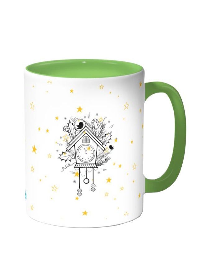 RKN Stars And Dreams Printed Coffee Mug White Green 11 ounce - Image 1