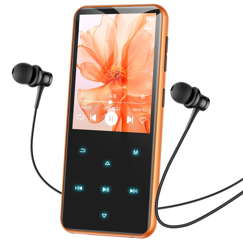 AGPTEK 64GB MP3 Player with Bluetooth, M3 2.4 inch Music Player with Speaker and FM Radio, Touch Buttons, Supports Up to 128GB(Orange) - Image 1