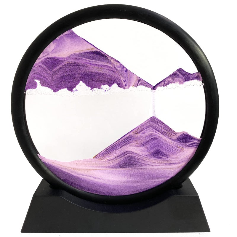 SANDCLE Moving Sand Art Liquid Motion Moving Sand Art Picture Decor 3D Deep Sea Sandscape Round Glass Frame Display Flowing Sand Relaxing Toy for Desktop Home Office Work DecorationPurple 7 - Image 2