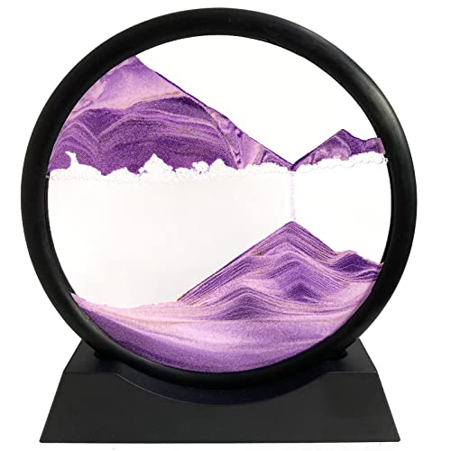 SANDCLE Moving Sand Art Liquid Motion Moving Sand Art Picture Decor 3D Deep Sea Sandscape Round Glass Frame Display Flowing Sand Relaxing Toy for Desktop Home Office Work DecorationPurple 7 - Image 1