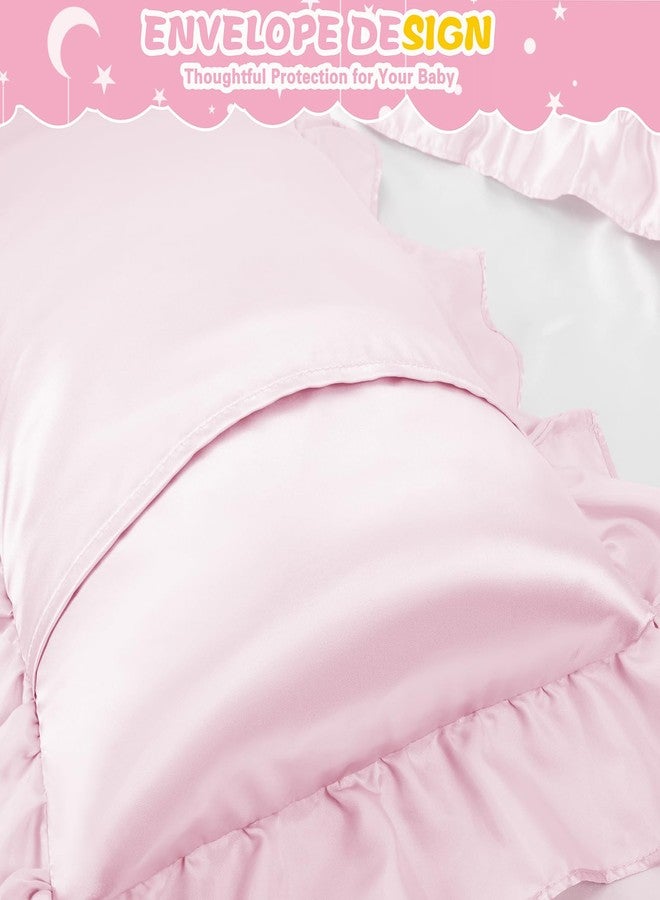 Entisn Ruffle Satin Toddler Pillowcase Set of 2, 13 x 18 Inch Toddler Silky Pillow Covers with Envelope Closure, Anti Wrinkle Soft Travel Pillow Case Nursery Pillow Sham for Girls, Boys (Baby Pink) - Image 4