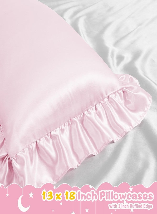 Entisn Ruffle Satin Toddler Pillowcase Set of 2, 13 x 18 Inch Toddler Silky Pillow Covers with Envelope Closure, Anti Wrinkle Soft Travel Pillow Case Nursery Pillow Sham for Girls, Boys (Baby Pink) - Image 3