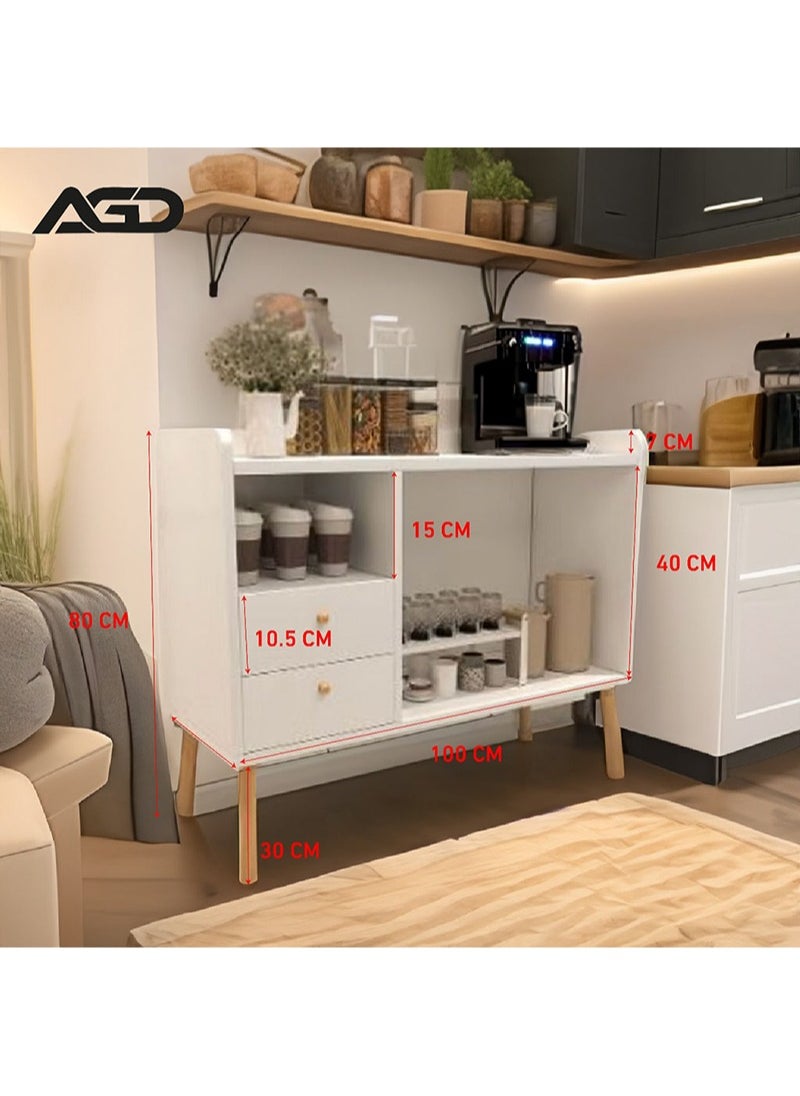 AGD Coffee Corner Cabinet, Modern Side Storage Cabinet, Modern Buffet with Storage Drawers, Console for the Living Room or Office, White Color  - Image 2