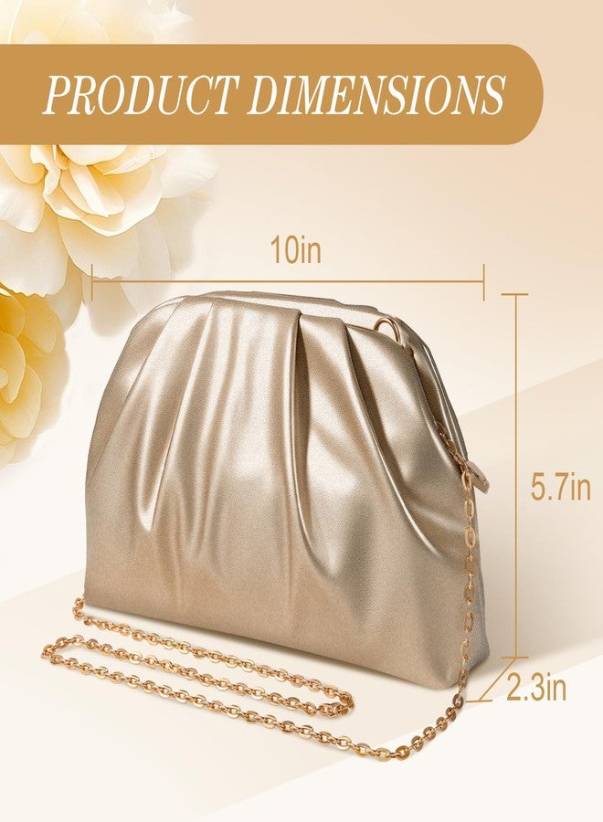 lovyoCoCo Clutch Purse for Women Soft Pleated PU Wedding Clutch, Elegant Evening Bag for Galas, Proms,Cocktail Parties, Champagne Gold, Medium - Image 4