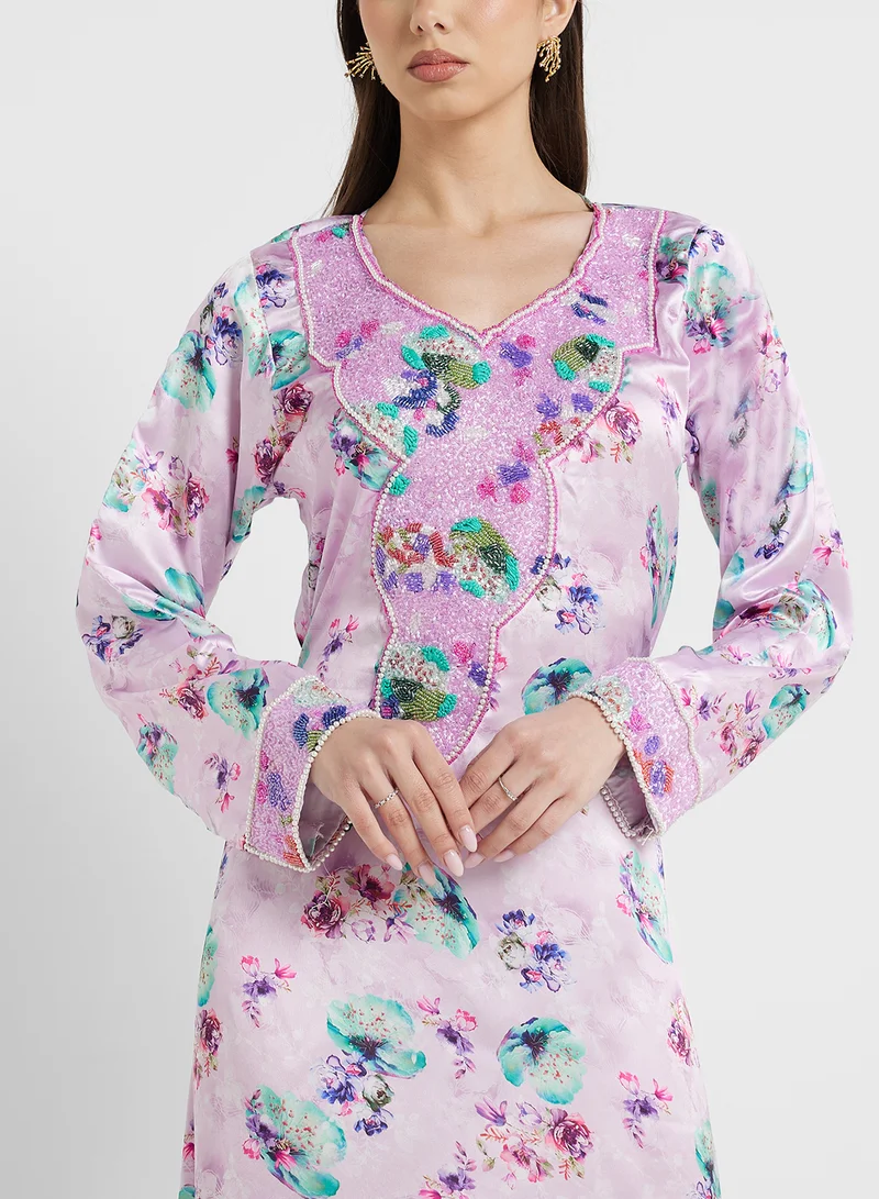 ARABIAN CLOSET Embellished Belted Jalabiya