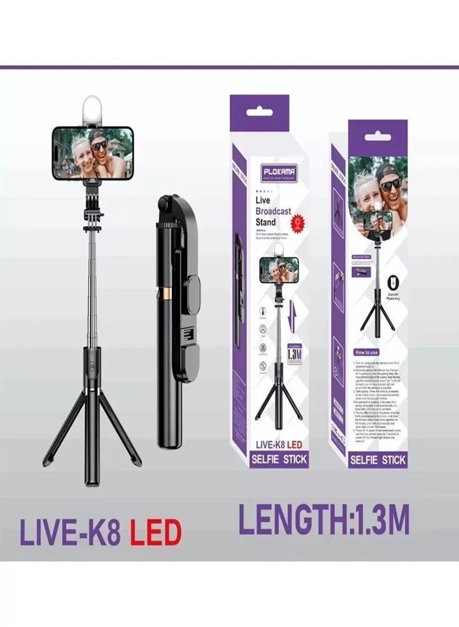 PLOKAMA Live-k8 LED selfie stick Smartphones,Lightweight Tripod for for Selfies/Live/Video Recording/Travel - Image 5