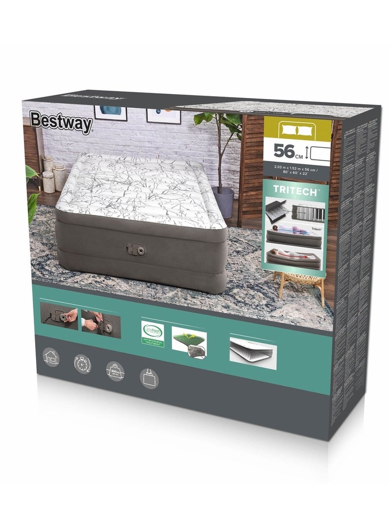 Bestway - Tritech Fashion Flock Air Mattress Queen with Built-in AC Pump and Antimicrobial Coating 203x152x56 cm - 6713E