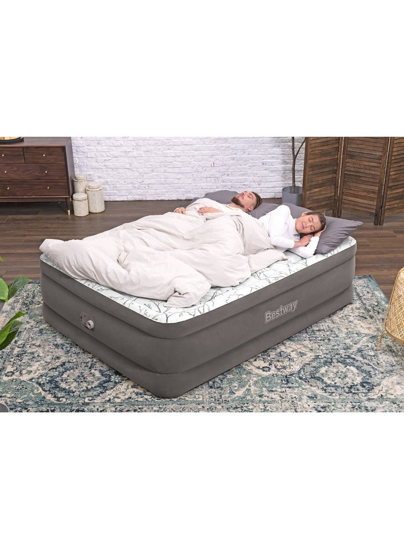 Bestway - Tritech Fashion Flock Air Mattress Queen with Built-in AC Pump and Antimicrobial Coating 203x152x56 cm - 6713E