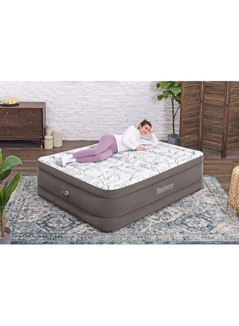 Bestway - Tritech Fashion Flock Air Mattress Queen with Built-in AC Pump and Antimicrobial Coating 203x152x56 cm - 6713E