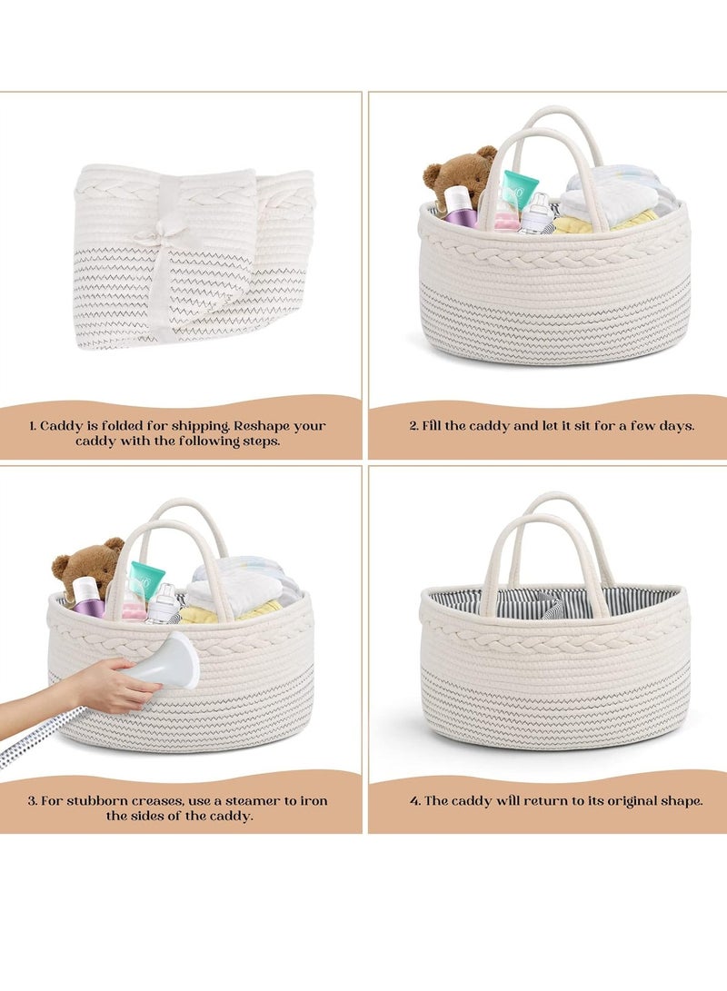 تراسل منظم علبة حفاضات أطفال، سلة حفاضات أطفال كبيرة بحبل قطني، منظم طاولة تغيير حفاضات الأطفال، منظم محمول للسيارة مع مقسم قابل للإزالة، هدايا لحفلات استقبال الأطفال - Image 4