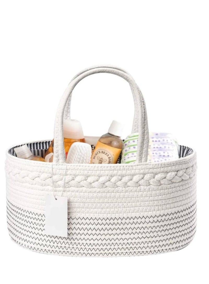 تراسل منظم علبة حفاضات أطفال، سلة حفاضات أطفال كبيرة بحبل قطني، منظم طاولة تغيير حفاضات الأطفال، منظم محمول للسيارة مع مقسم قابل للإزالة، هدايا لحفلات استقبال الأطفال - Image 1