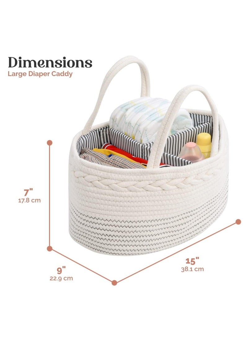 تراسل منظم علبة حفاضات أطفال، سلة حفاضات أطفال كبيرة بحبل قطني، منظم طاولة تغيير حفاضات الأطفال، منظم محمول للسيارة مع مقسم قابل للإزالة، هدايا لحفلات استقبال الأطفال - Image 2