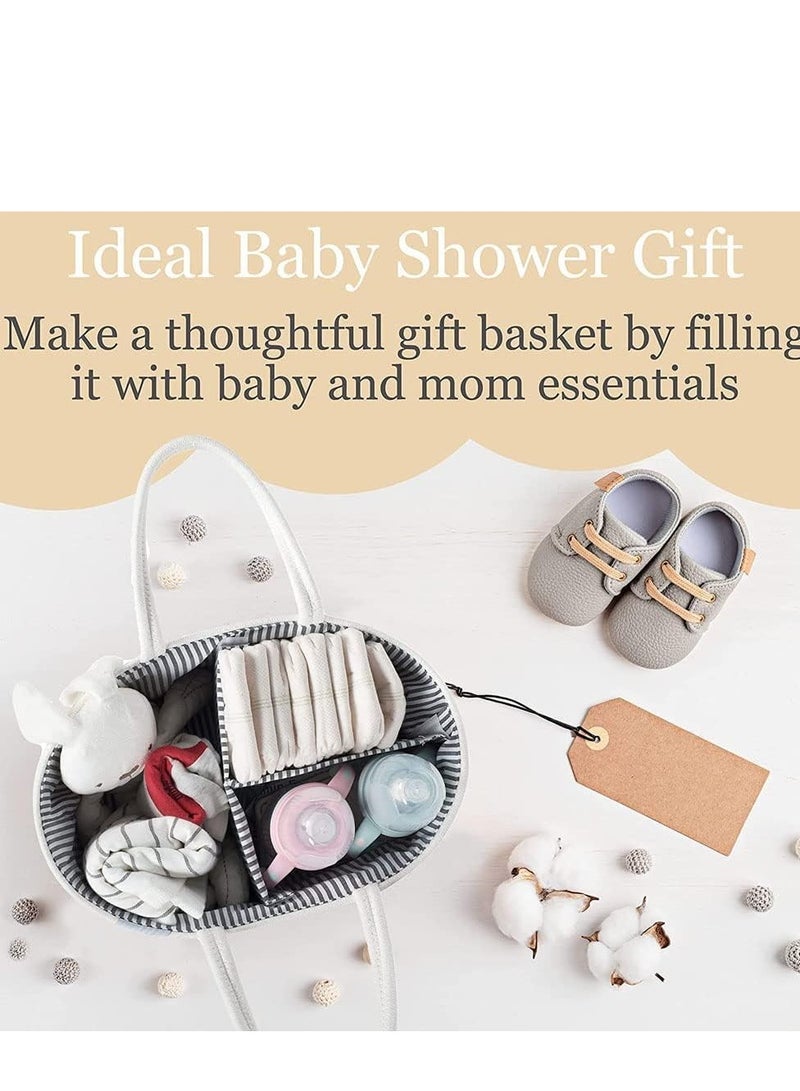 تراسل منظم علبة حفاضات أطفال، سلة حفاضات أطفال كبيرة بحبل قطني، منظم طاولة تغيير حفاضات الأطفال، منظم محمول للسيارة مع مقسم قابل للإزالة، هدايا لحفلات استقبال الأطفال - Image 3