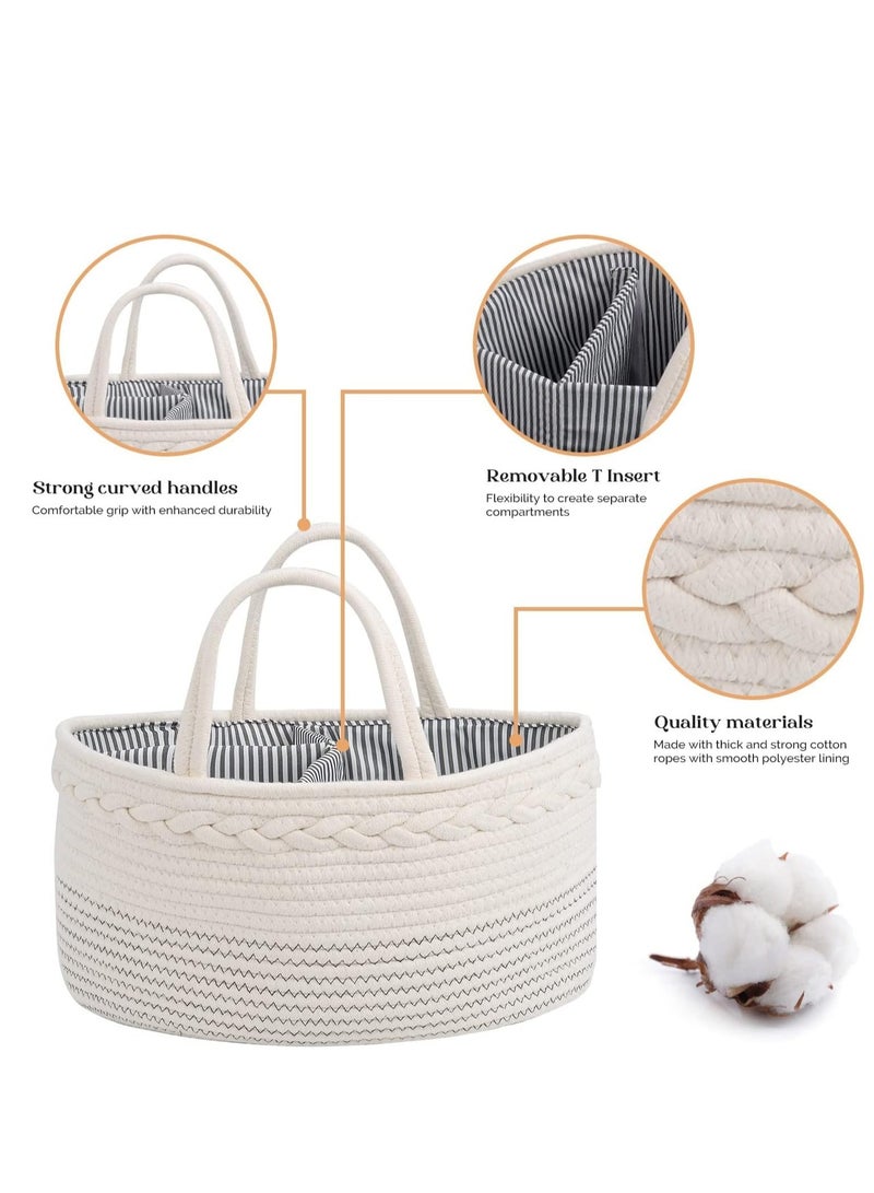 تراسل منظم علبة حفاضات أطفال، سلة حفاضات أطفال كبيرة بحبل قطني، منظم طاولة تغيير حفاضات الأطفال، منظم محمول للسيارة مع مقسم قابل للإزالة، هدايا لحفلات استقبال الأطفال - Image 5