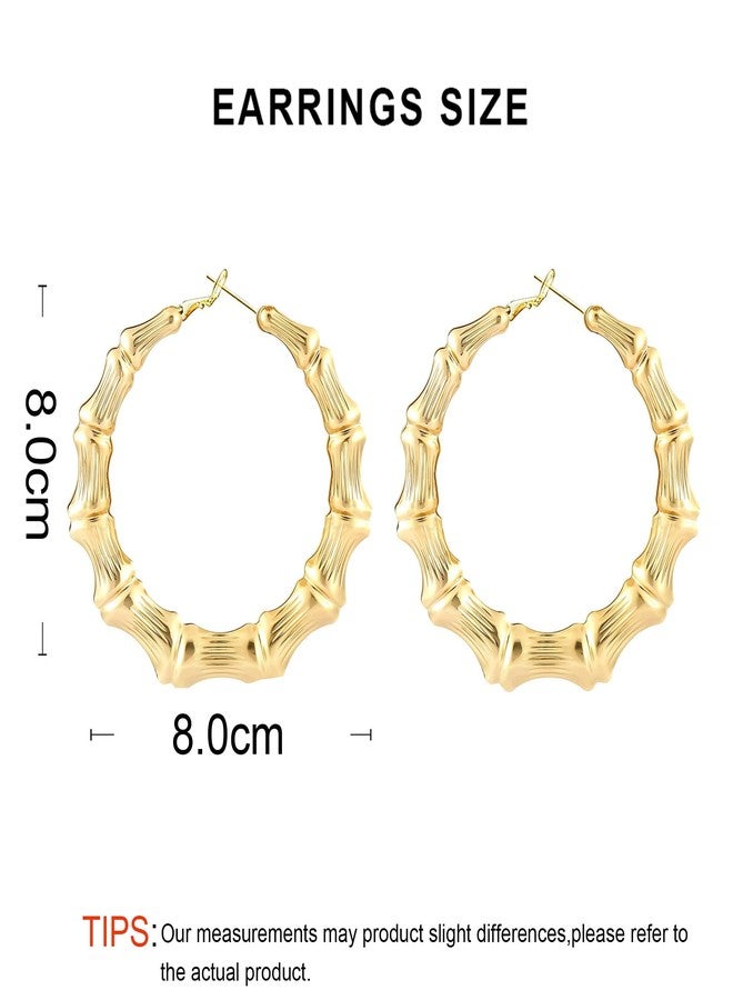 WLL 80mm Bamboo Earrings for Women Chunky 90s Hoop Earrings Large Bamboo Earrings Oversized Outfits for Women Hip Hop Jewelry Party Custom Accessories (A:gold-tone) - Image 5