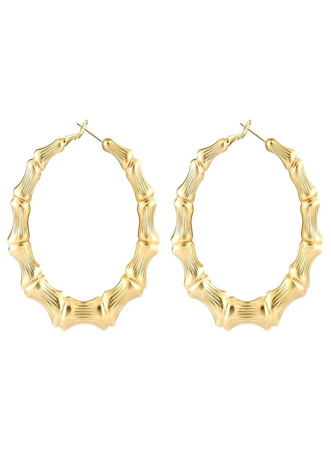 WLL 80mm Bamboo Earrings for Women Chunky 90s Hoop Earrings Large Bamboo Earrings Oversized Outfits for Women Hip Hop Jewelry Party Custom Accessories (A:gold-tone) - Image 1