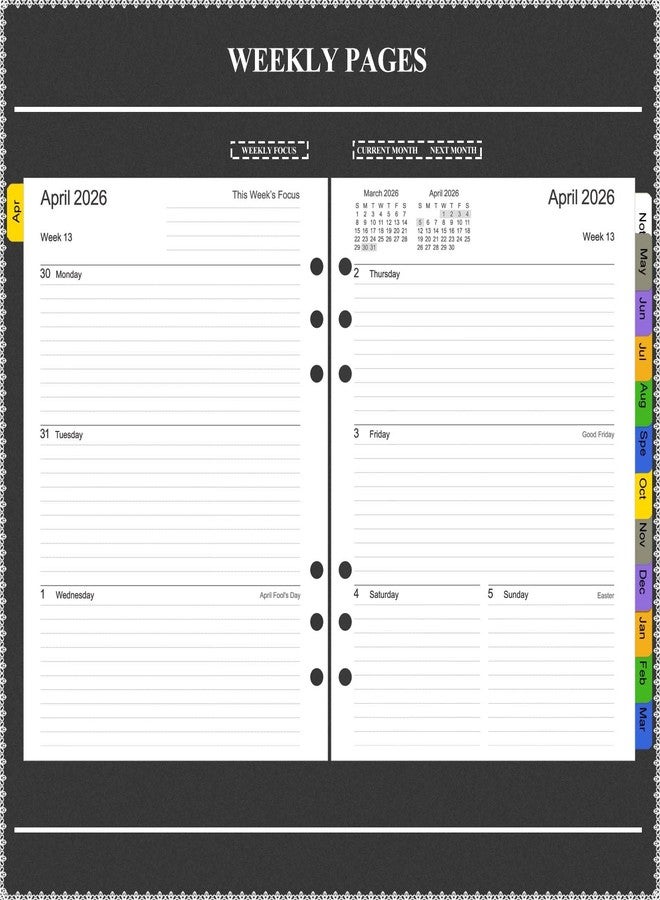 Tiankool 2026-27 Planner Refill for A5 6-Ring Binder,Weekly & Monthly Planner Inserts Runs from Apr 2026 to Jun 2027, 5-3/4" x 8-1/4" - Image 5