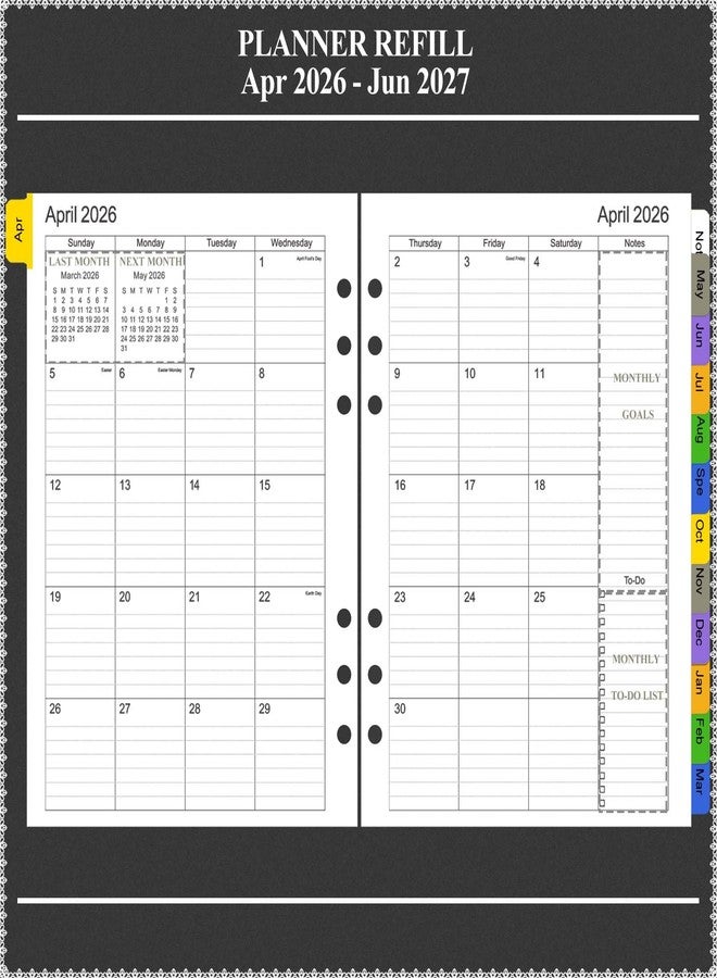 Tiankool 2026-27 Planner Refill for A5 6-Ring Binder,Weekly & Monthly Planner Inserts Runs from Apr 2026 to Jun 2027, 5-3/4" x 8-1/4" - Image 4