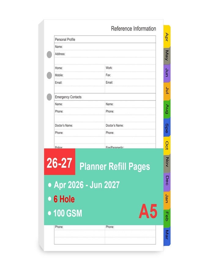 Tiankool 2026-27 Planner Refill for A5 6-Ring Binder,Weekly & Monthly Planner Inserts Runs from Apr 2026 to Jun 2027, 5-3/4" x 8-1/4" - Image 1