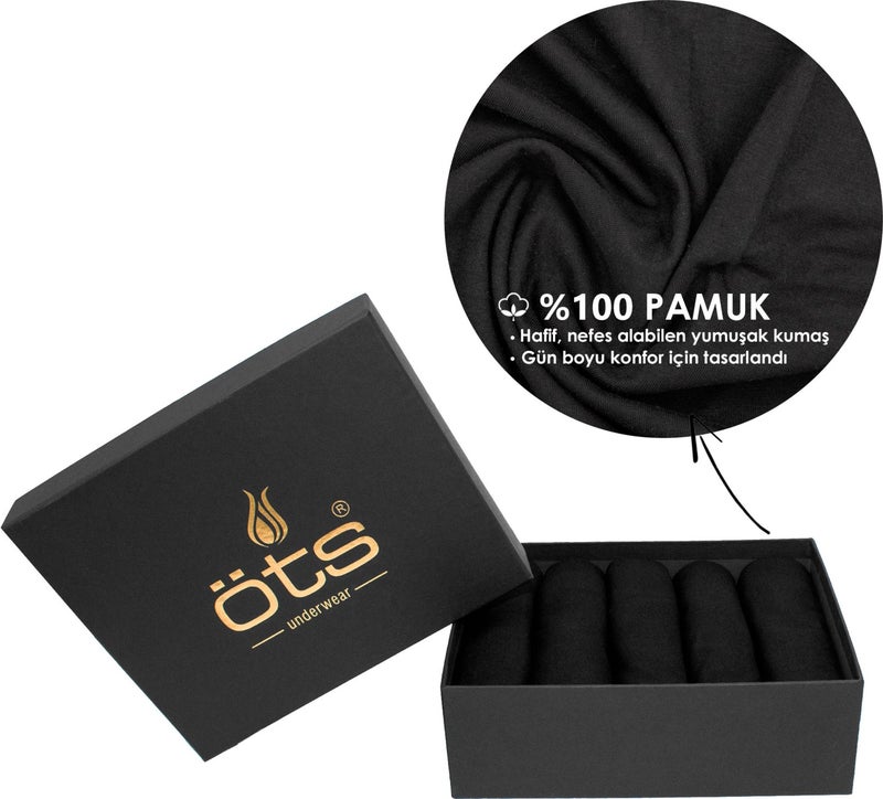 TS Men's 100% Cotton Undershirt 5-Piece Set, Comfortable Fit, Black Premium Special Box, Underwear, Underwear - Image 2