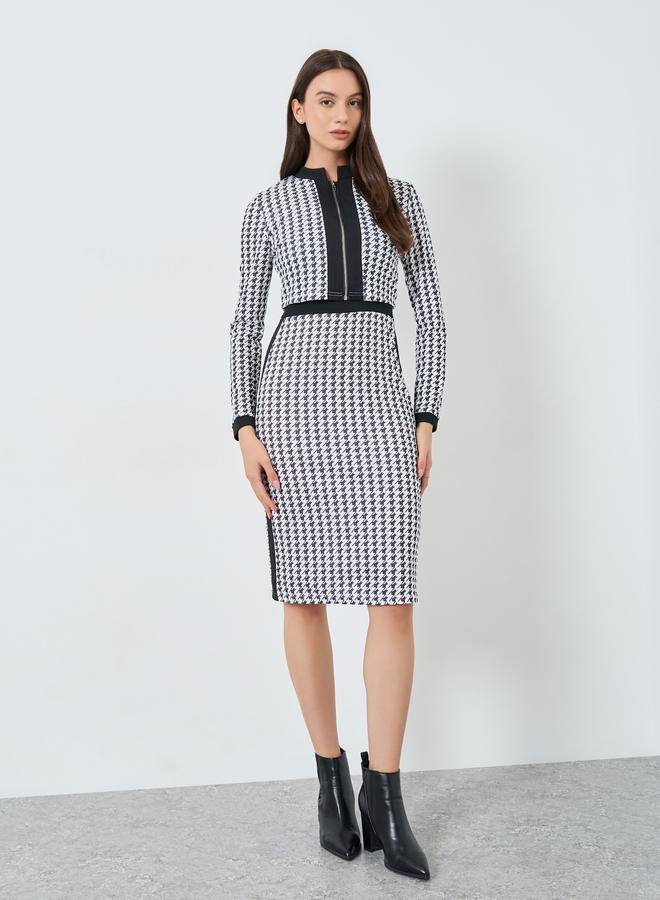 تايك تو طقم منسق من فستان وبليزر بنقشة هوندستوث - Image 2