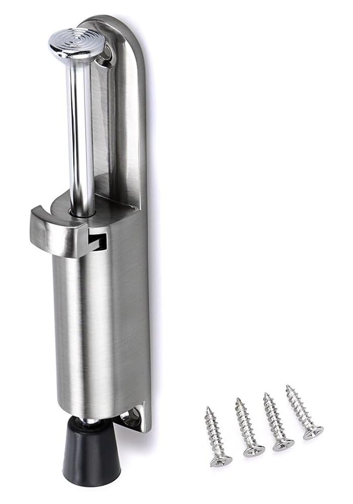 Kickdown Door Stop - Stainless Steel Step-On Door Stopper with Adjustable Rubber Foot - Image 1