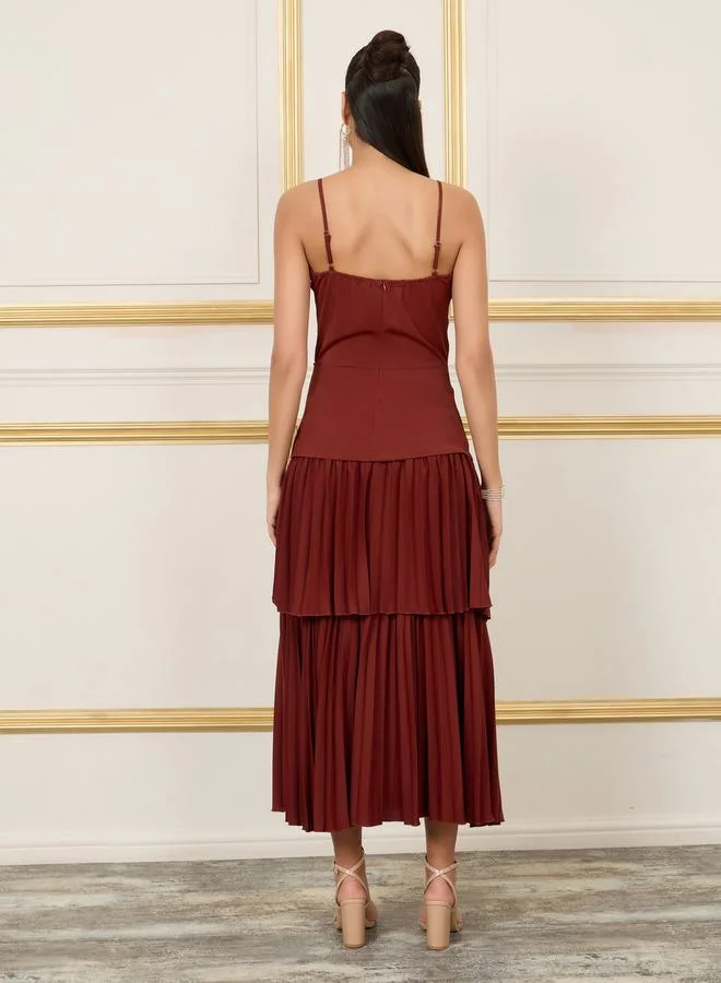 Styli Strappy Pleated Layered Maxi Dress