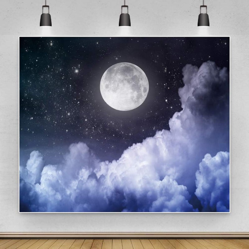 Laeacco 10x8ft Cloudy Night Sky Photo Backdrop Full Moon Starry Sky Background Cosmic Universe Newborn Baby Shower Birthday Party Backdrop Kids Room Wall Mural Children Adults Girls Portraits Studio - Image 3